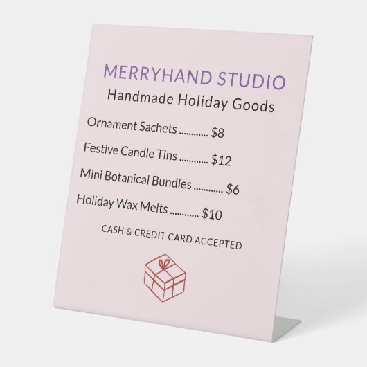 手作りホリデークリスマスグッズ価格表 台座サイン (正面)
