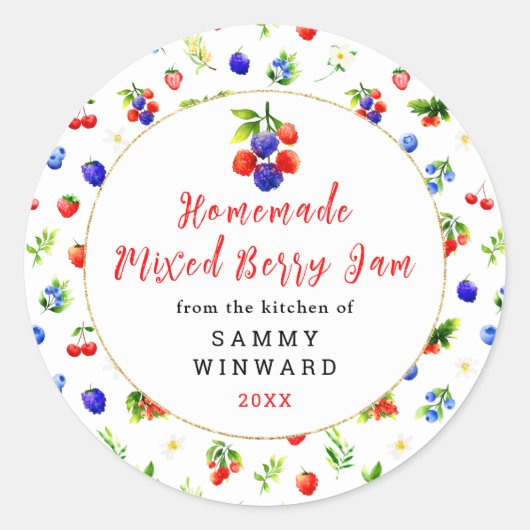 手作りミックスベリージャムの缶詰ラベル ラウンドシール (正面)