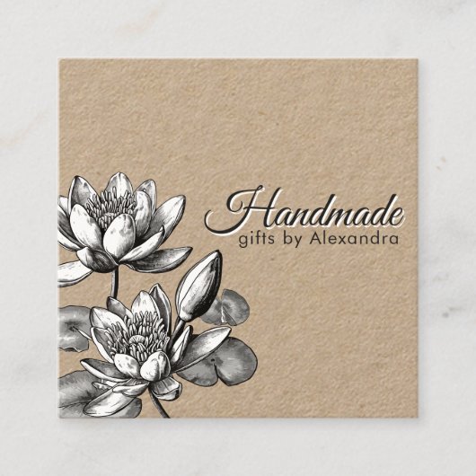 手作りミニマルネームとフローラ《植物》スイレンロータス スクエア名刺 (正面)