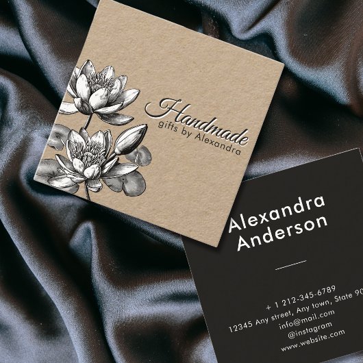 手作りミニマルネームとフローラ《植物》スイレンロータス スクエア名刺