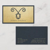 手作りモダンジュエリーネイビーブルー&フェイクゴールドフォイル 名刺 (正面/裏面)