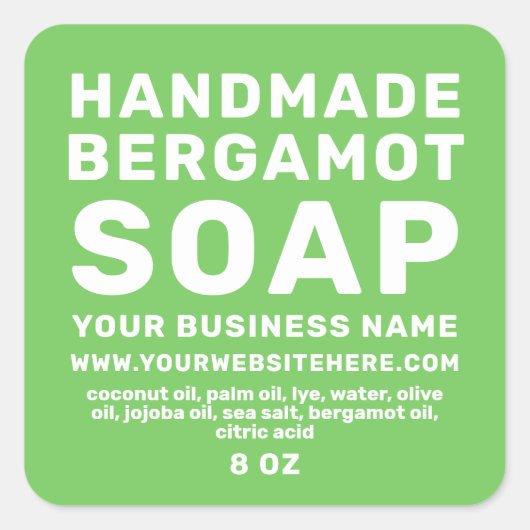 手作りモダンベルガモット石鹸ブライトグリーン スクエアシール (正面)