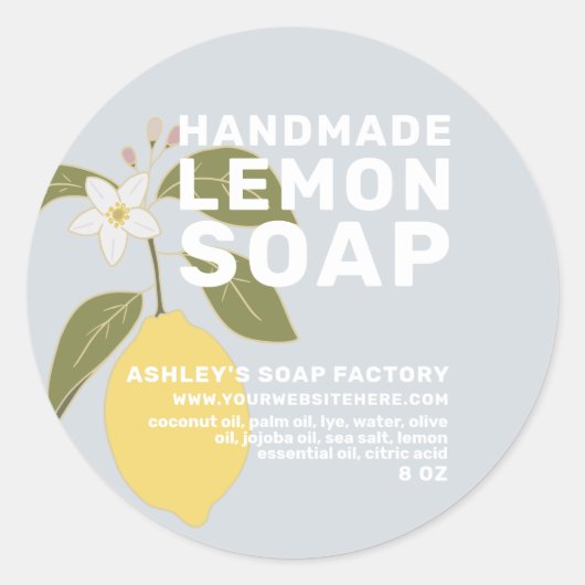 手作りモダンレモンソープボタニカルブルー ラウンドシール (正面)