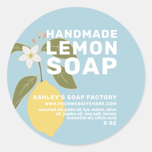 手作りモダンレモンソープボタニカルブルー ラウンドシール (正面)