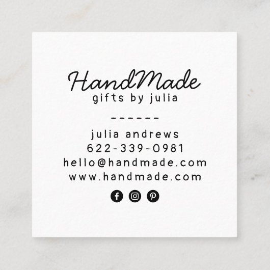 手作りモダン工芸品の黒と白のロゴ素朴 コーリングカード (裏面)