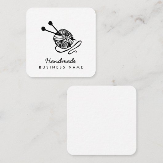 手作りモダン編み物白黒 スクエア名刺 (正面/裏面)