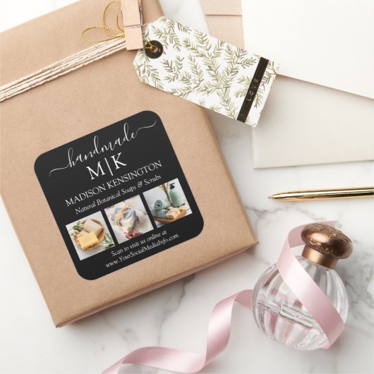 手作りモノグラムまたはロゴの追加ビジネス3写真 スクエアシール (ギフト)