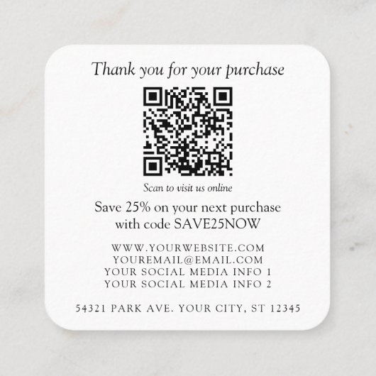 手作りモノグラムまたはロゴの追加QRビジネス スクエア名刺 (裏面)