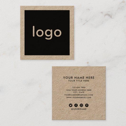 手作りラスチックブラウンクラフト紙の追加 スクエア名刺 (正面/裏面)