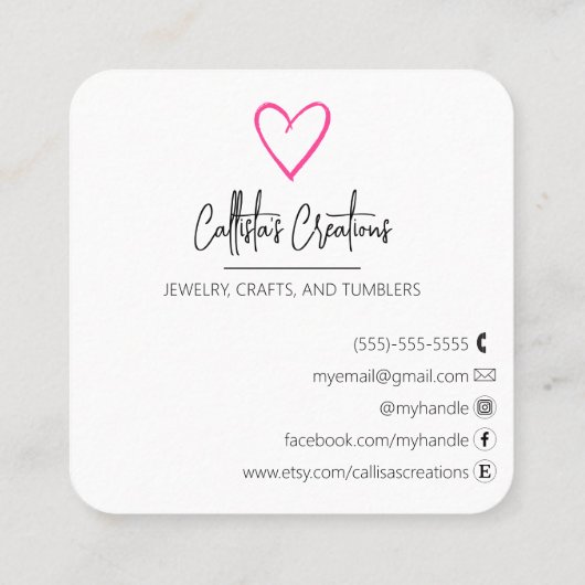 手作りラブエッツィホームクレフターアートハートスクー スクエア名刺 (裏面)