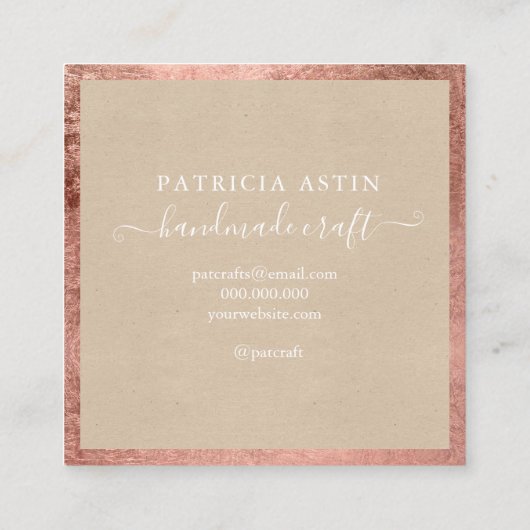 手作りラブタイポグラフィバラ金ゴールドクラフトロゴ スクエア名刺 (裏面)