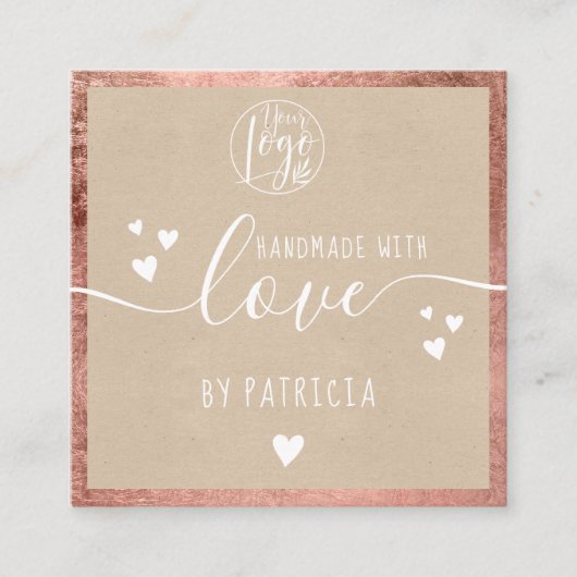 手作りラブタイポグラフィバラ金ゴールドクラフトロゴ スクエア名刺 (正面)