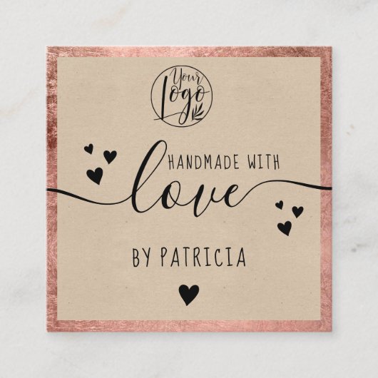 手作りラブタイポグラフィバラ金ゴールドクラフト スクエア名刺 (正面)