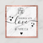 手作りラブタイポグラフィバラ金ゴールド大理石ロゴ スクエア名刺 (正面)