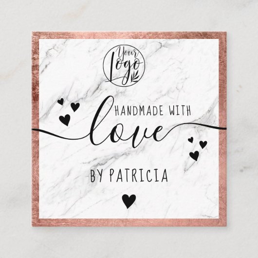 手作りラブタイポグラフィバラ金ゴールド大理石ロゴ スクエア名刺 (正面)
