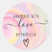 手作りラブタイポグラフィパステル虹マーブル ラウンドシール (正面)