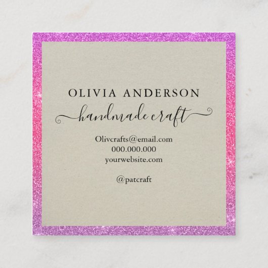 手作りラブタイポグラフィピンクグリッタークラフトグラデーション スクエア名刺 (裏面)