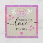 手作りラブタイポグラフィピンクグリッタークラフトグラデーション スクエア名刺 (正面)