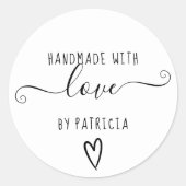 手作りラブタイポグラフィミニマル白黒 ラウンドシール (正面)