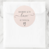 手作りラブタイポグラフィミニマル赤面ピンク ラウンドシール (バッグ)