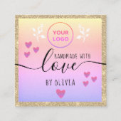 手作りラブタイポグラフィ金ゴールドグリッターピンクロゴ スクエア名刺 (正面)
