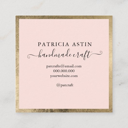 手作りラブタイポグラフィ金ゴールド赤面ピンクロゴ スクエア名刺 (裏面)