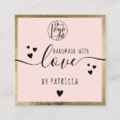 手作りラブタイポグラフィ金ゴールド赤面ピンクロゴ スクエア名刺 (正面)