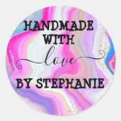 手作りラブパステル虹の大理石グリッター ラウンドシール (正面)