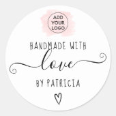 手作りラブータイポグラフィピンクのブラシストロークロゴ ラウンドシール (正面)