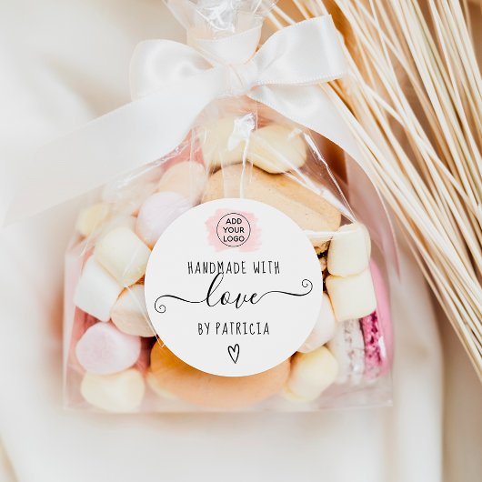 手作りラブータイポグラフィピンクのブラシストロークロゴ ラウンドシール