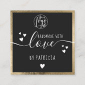 手作りラヴタイポグラフィモダン金ゴールドブラックロゴ スクエア名刺 (正面)