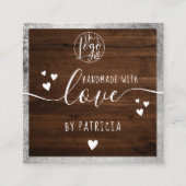 手作りラヴタイポグラフィ素朴なシルバーウッドロゴ スクエア名刺 (正面)