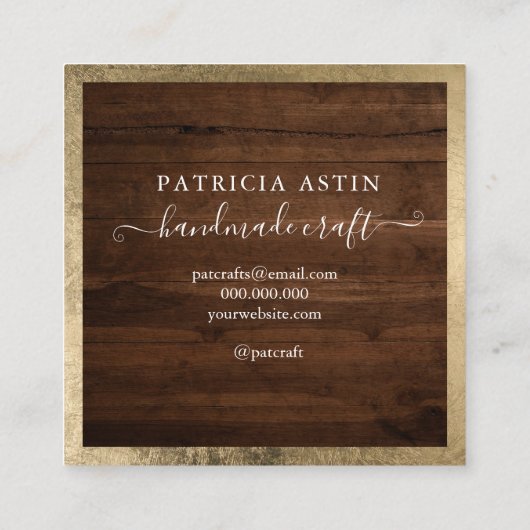 手作りラヴタイポグラフィ素朴な金ゴールドウッドロゴ スクエア名刺 (裏面)