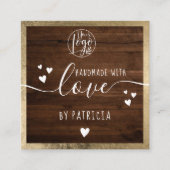 手作りラヴタイポグラフィ素朴な金ゴールドウッドロゴ スクエア名刺 (正面)