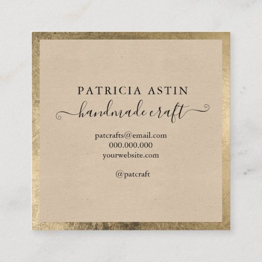 手作りラヴタイポグラフィ素朴な金ゴールドクラフトロゴ スクエア名刺 (裏面)