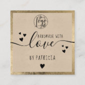 手作りラヴタイポグラフィ素朴な金ゴールドクラフトロゴ スクエア名刺 (正面)