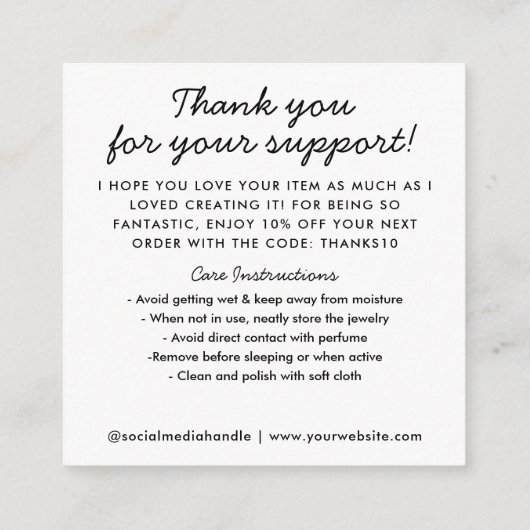 手作りラヴハートありがとうジュエリー エンクロージャーカード (裏面)