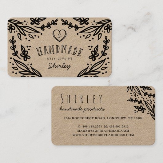 手作りラヴハートモノグラムフローラデザイン 名刺 (正面/裏面)