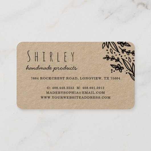 手作りラヴハートモノグラムフローラデザイン 名刺 (裏面)