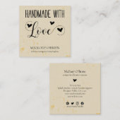 手作りラヴハート書道小麦金ゴールド スクエア名刺 (正面/裏面)