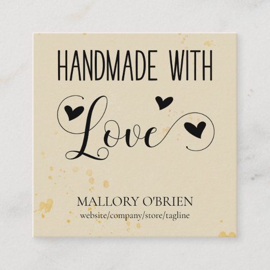 手作りラヴハート書道小麦金ゴールド スクエア名刺 (正面)