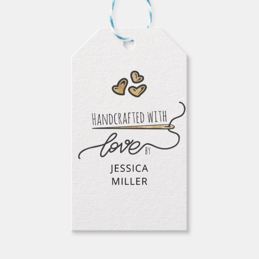 手作りラヴ金ゴールド裁縫ニードルクラフト ギフトタグ (正面)