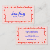 手作りループお洒落ドードルインキーレッドブルーピンク 名刺 (正面/裏面)