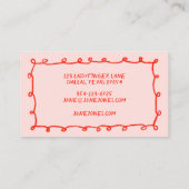 手作りループズドードルお洒落インクイシックレッドピンク 名刺 (裏面)