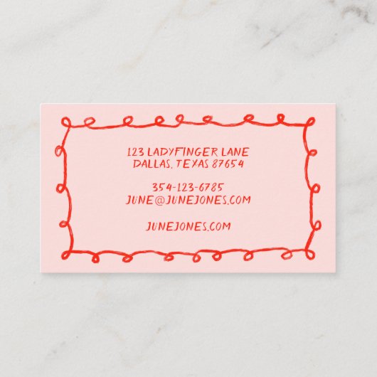 手作りループズドードルお洒落インクイシックレッドピンク 名刺 (裏面)