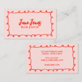 手作りループズドードルお洒落インクイシックレッドピンク 名刺 (正面/裏面)