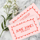 手作りループズドードルお洒落インクイシックレッドピンク 名刺