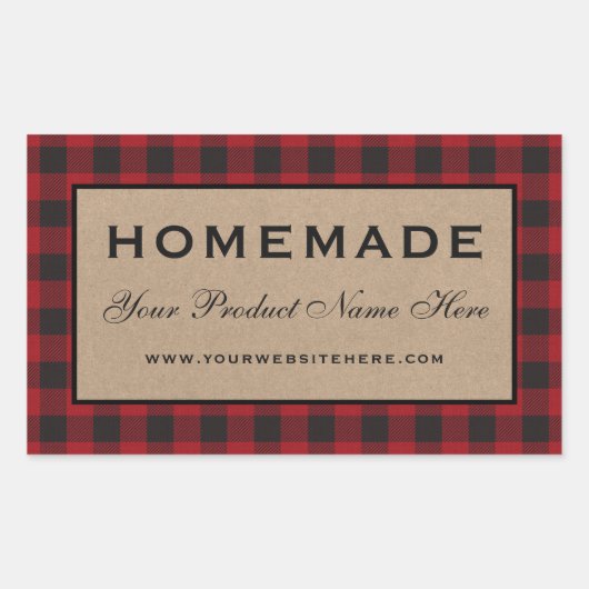 手作りレッドプレイドクラフト 長方形シール (正面)