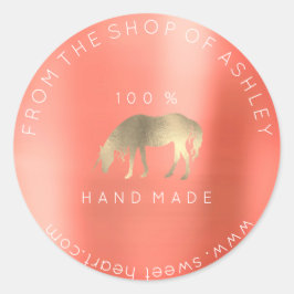 手作りロゴネームくもの巣ピーチユニコーン金ゴールド ラウンドシール