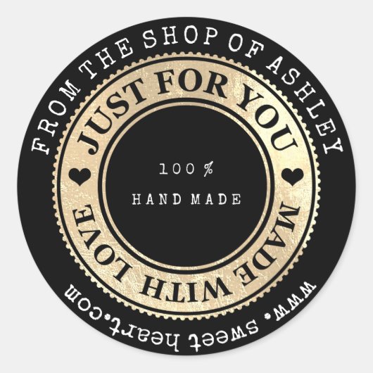 手作りロゴ名くもの巣ハートラブブラック金ゴールドわあ ラウンドシール (正面)